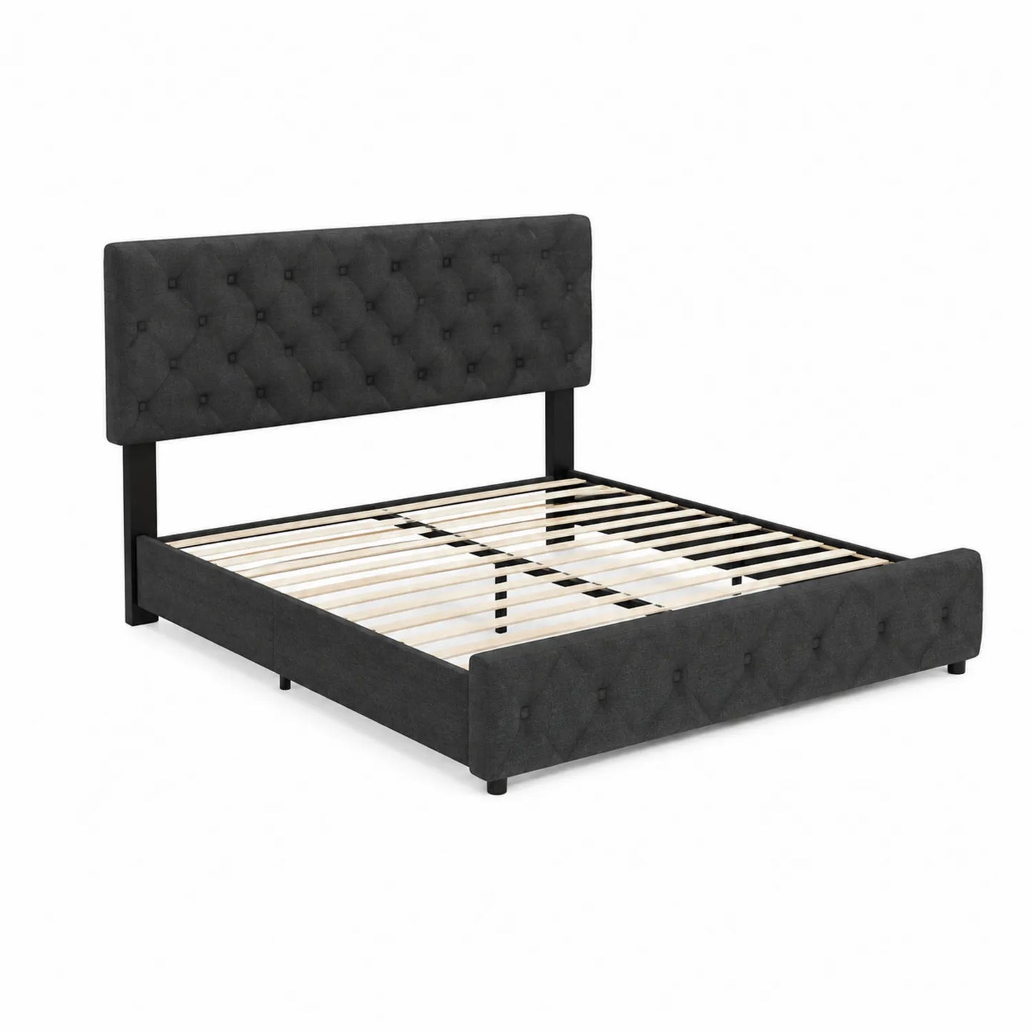 Doppelbett mit Stoffbezug und gepolstertem Kopfteil in Dunkelgrau 180x200 cm
