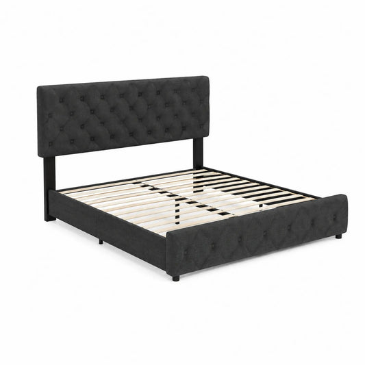 Doppelbett mit Stoffbezug und gepolstertem Kopfteil in Dunkelgrau 180x200 cm