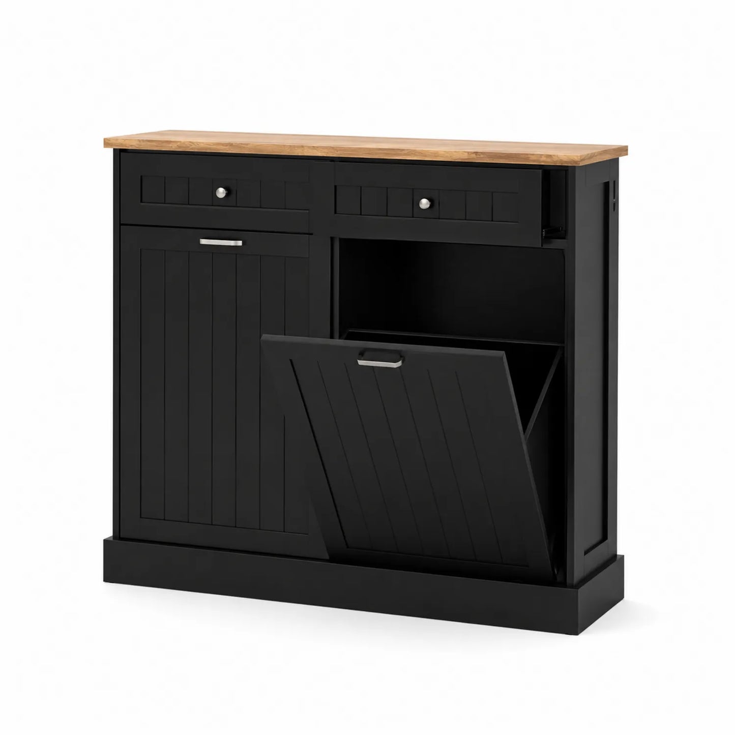 MDF Sideboard mit Eichenplatte Schwarz 90x100x30cm