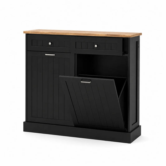 MDF Sideboard mit Eichenplatte Schwarz 90x100x30cm