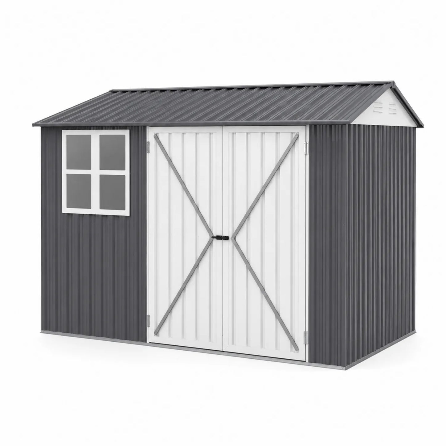 Metall Gartenhaus aus Verzinktem Stahl 2x3m Grau/Weiß