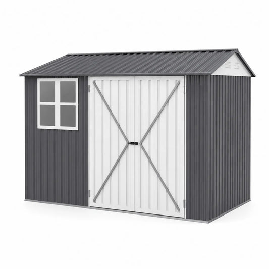 Metall Gartenhaus aus Verzinktem Stahl 2x3m Grau/Weiß