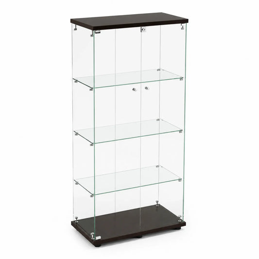 Vitrine aus gehärtetem Glas und Holz mit 4 Einlegeböden