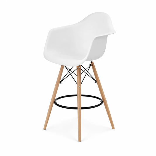 Barhocker Kunststoff Weiß mit Holzbeinen 109 cm
