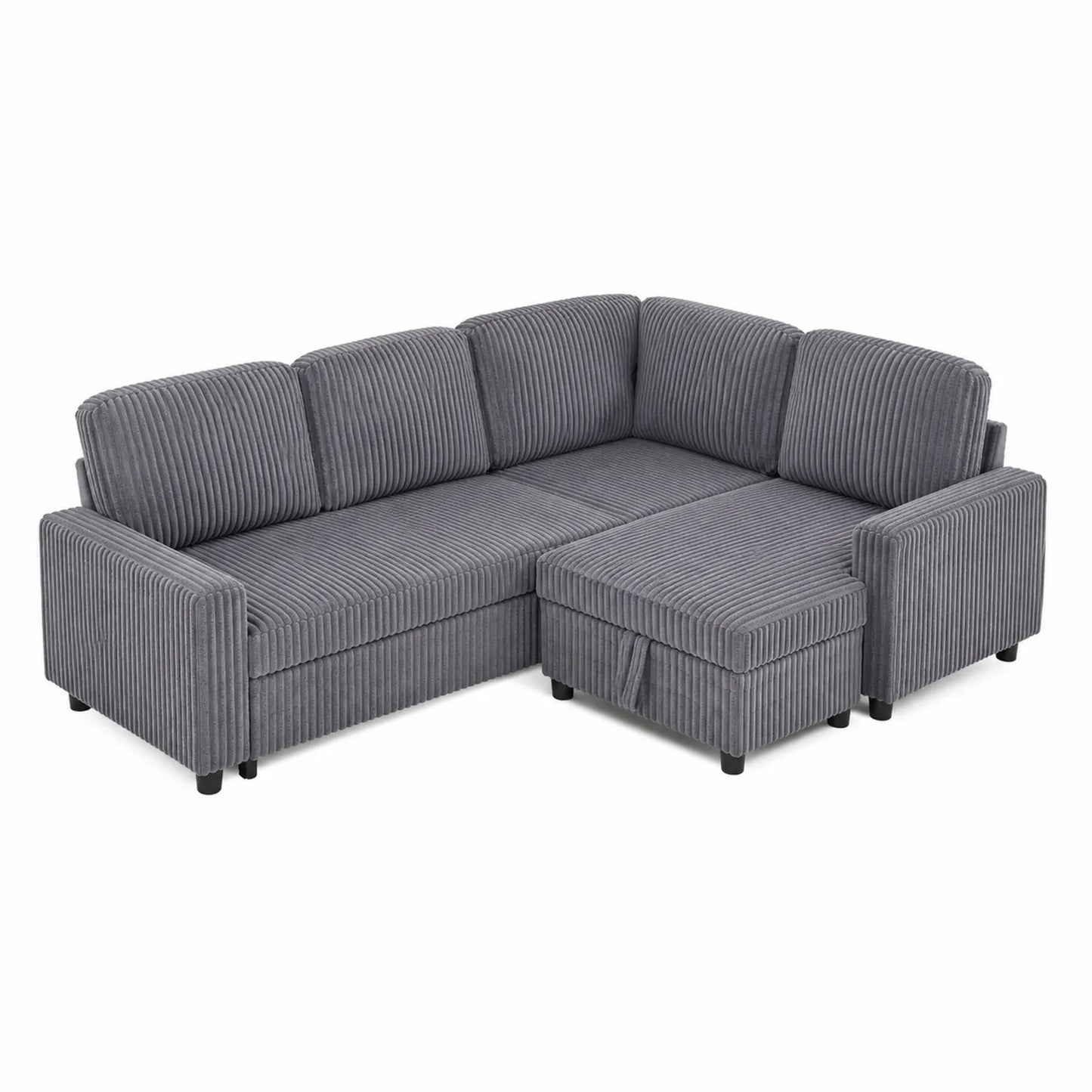 Ecksofa aus Cord in Grau mit Stauraum 260x160 cm