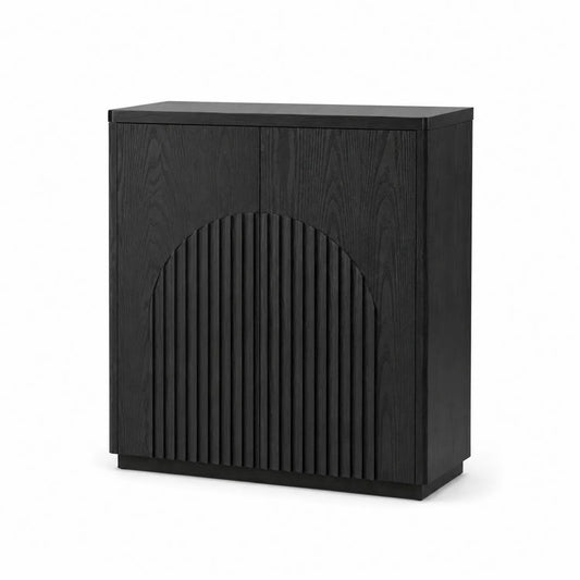 Schwarzes Sideboard aus Holz mit Lamellentüren 80x90x35cm