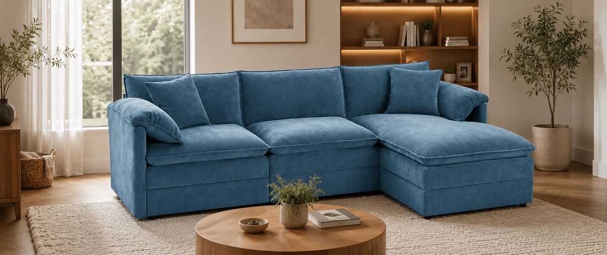 Wolkeninspiriertes blaues Ecksofa