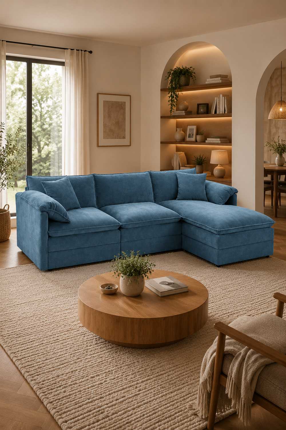 Wolkeninspiriertes blaues Ecksofa
