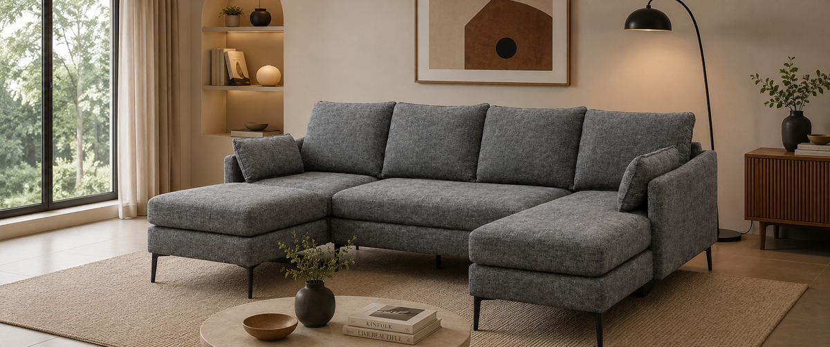 Modernes, minimalistisches graues Ecksofa
