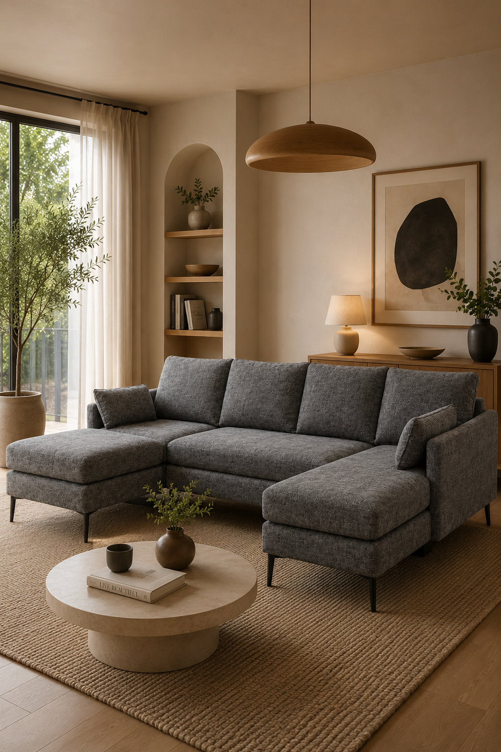 Modernes, minimalistisches graues Ecksofa